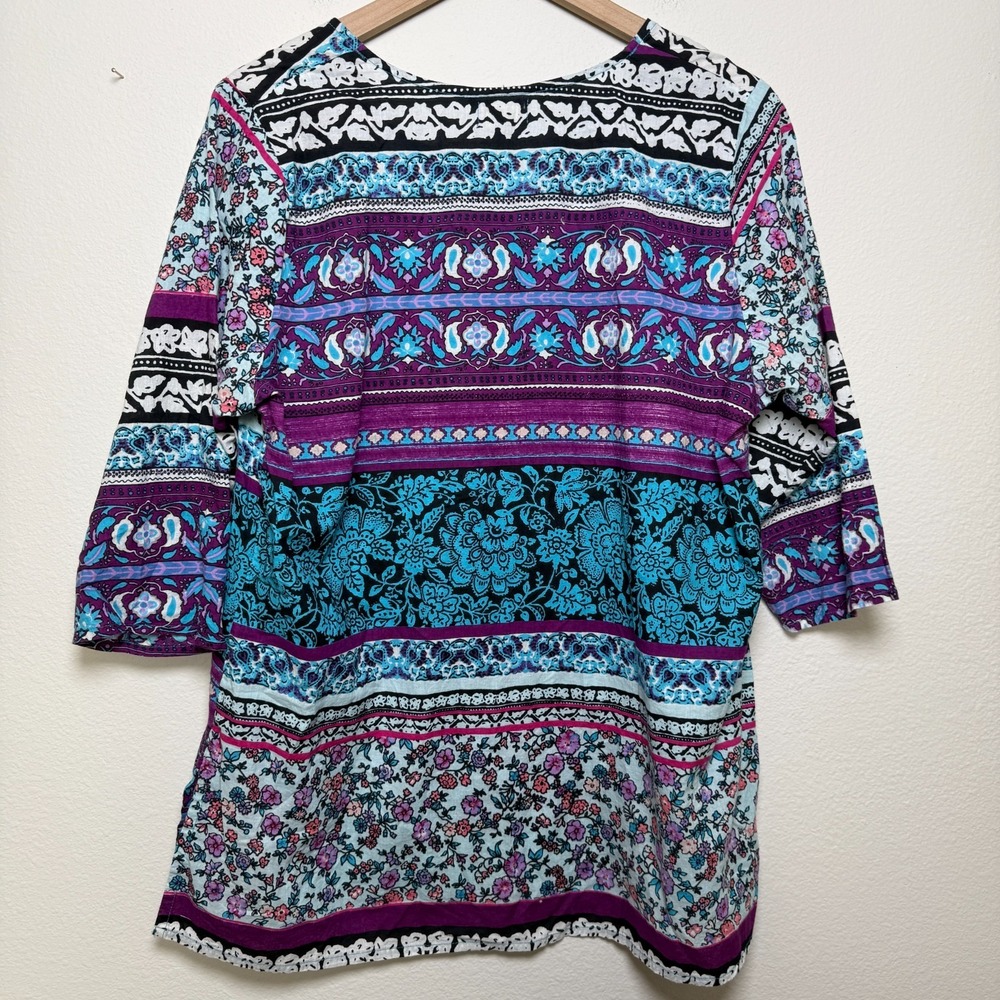 Coline Women Tunic Top XL Multicolor Patchwork Floral V-Neck Half Sleeve Cotton - Picture 10 of 10